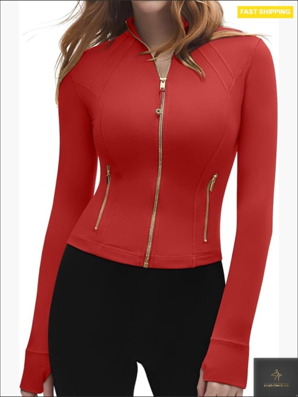 Zip Up Cropped Jacket Lightweight Long Sleeve Thumbholes Athletic Yoga Top